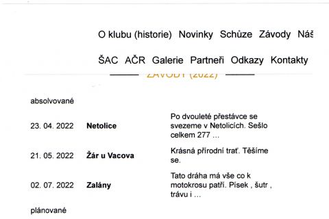 Kalendář Šumavského Amatér Cupu 2022